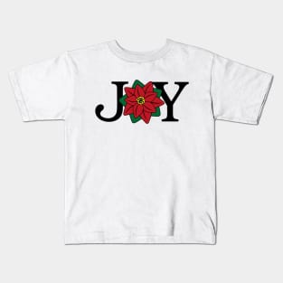 JOY Christmas Poinsettia Flower Kids T-Shirt